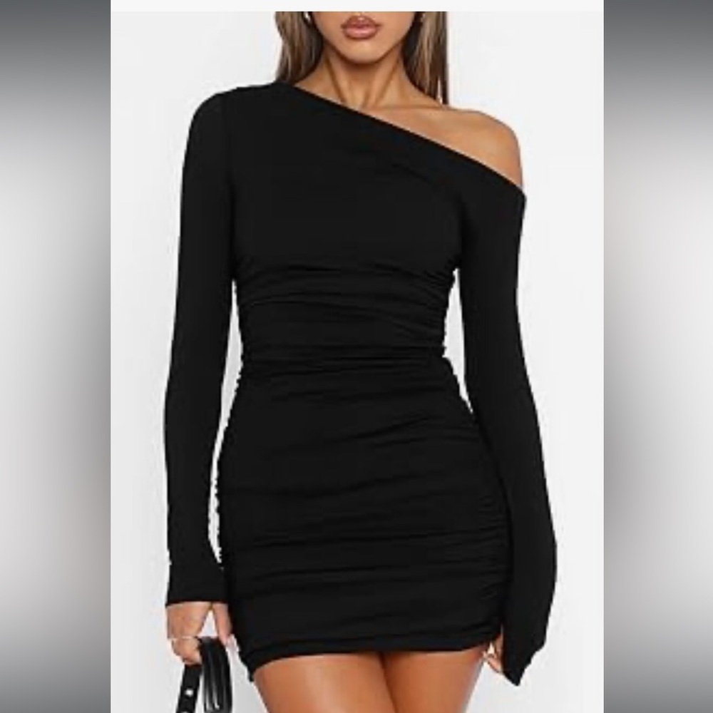 Off-Shoulder Long Sleeve Black Women’s Dress